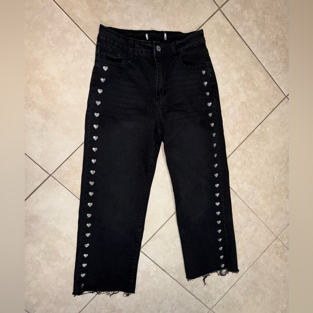 Stylish Black Jeans with Heart Accents